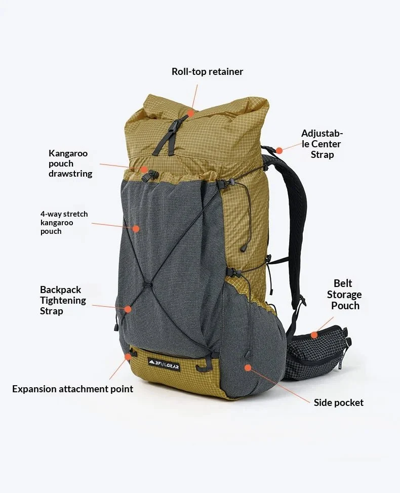 Sac à dos de randonnée ultraléger en tissu imperméable UHMWPE 700g "3F UL GEAR - TUTOR 30+10L"