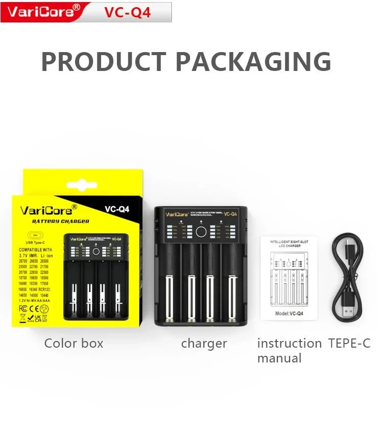 Chargeur intelligent portable pour batteries lithium 3,7V et 1,2 V Ni-MH Ni-Cd AA/AAA "VariCore VCQ4 TC2"