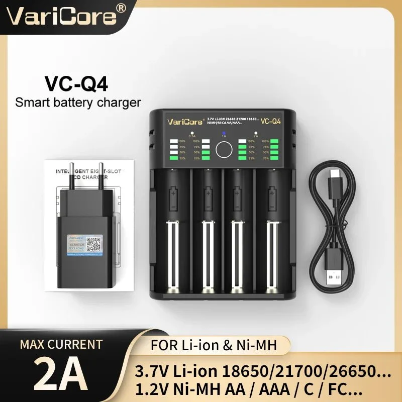 Chargeur intelligent portable pour batteries lithium 3,7V et 1,2 V Ni-MH Ni-Cd AA/AAA "VariCore VCQ4 TC2"