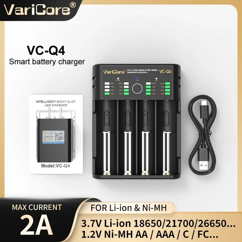 Chargeur intelligent portable pour batteries lithium 3,7V et 1,2 V Ni-MH Ni-Cd AA/AAA "VariCore VCQ4 TC2"