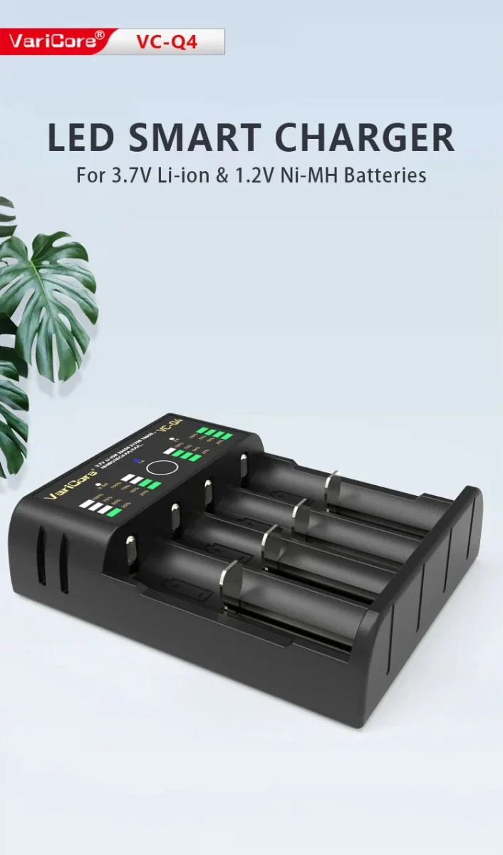 Chargeur intelligent portable pour batteries lithium 3,7V et 1,2 V Ni-MH Ni-Cd AA/AAA "VariCore VCQ4 TC2"