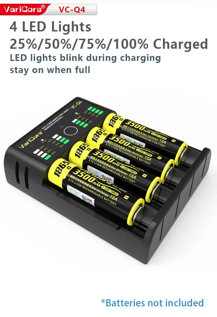 Chargeur intelligent portable pour batteries lithium 3,7V et 1,2 V Ni-MH Ni-Cd AA/AAA "VariCore VCQ4 TC2"