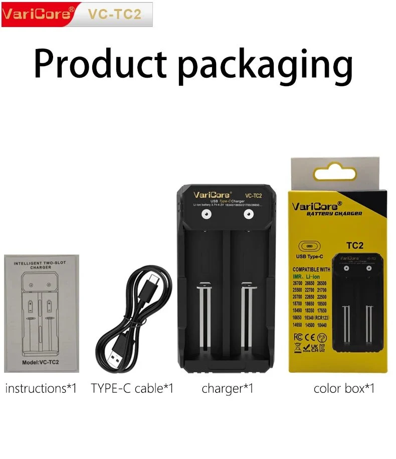 Chargeur intelligent portable pour batteries lithium 3,7V et 1,2 V Ni-MH Ni-Cd AA/AAA "VariCore VCQ4 TC2"