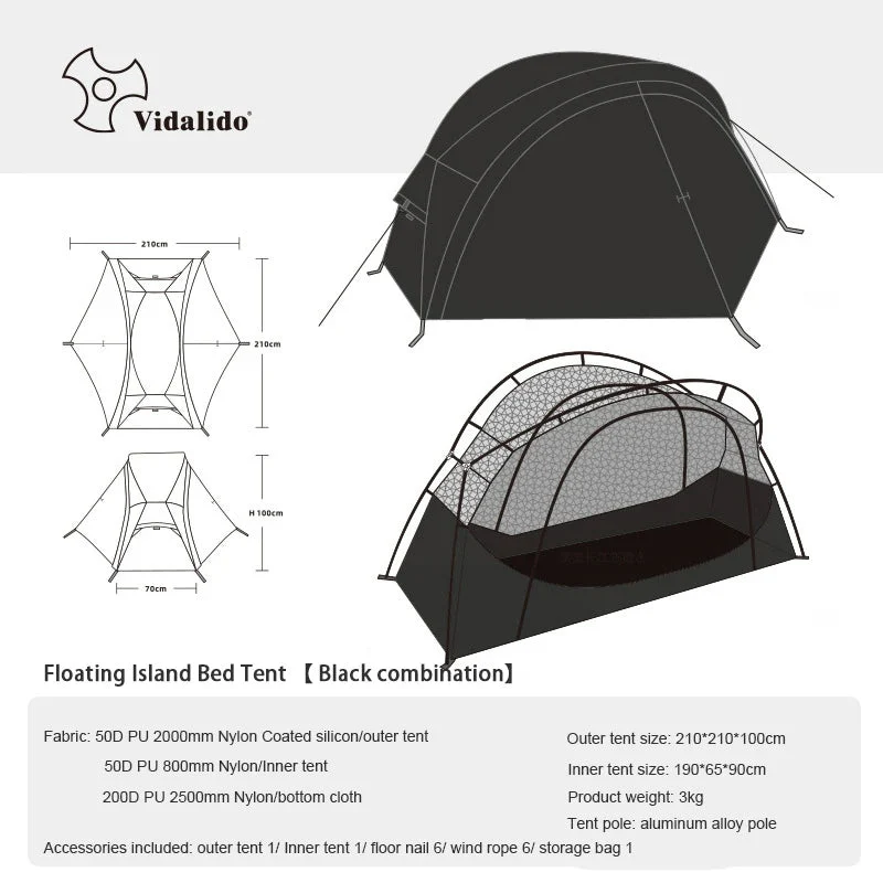 Tente de lit pour 1 personne avec moustiquaire et double-parois "Vidalido - Floating tent"