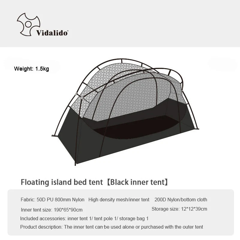 Tente de lit pour 1 personne avec moustiquaire et double-parois "Vidalido - Floating tent"