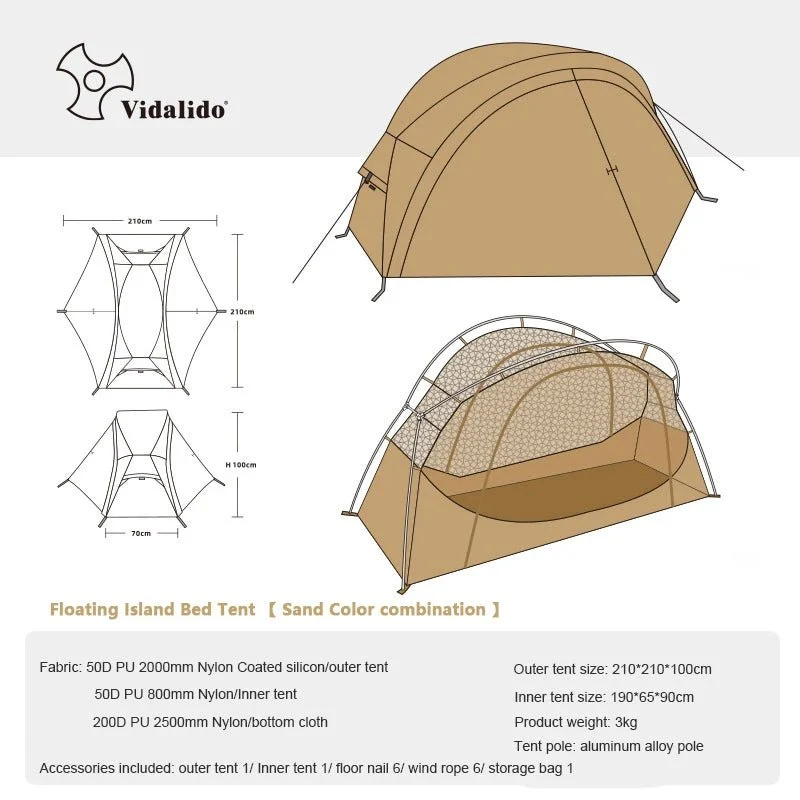 Tente de lit pour 1 personne avec moustiquaire et double-parois "Vidalido - Floating tent"