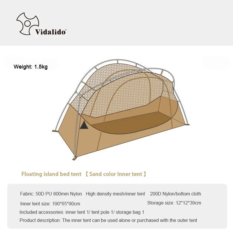 Tente de lit pour 1 personne avec moustiquaire et double-parois "Vidalido - Floating tent"