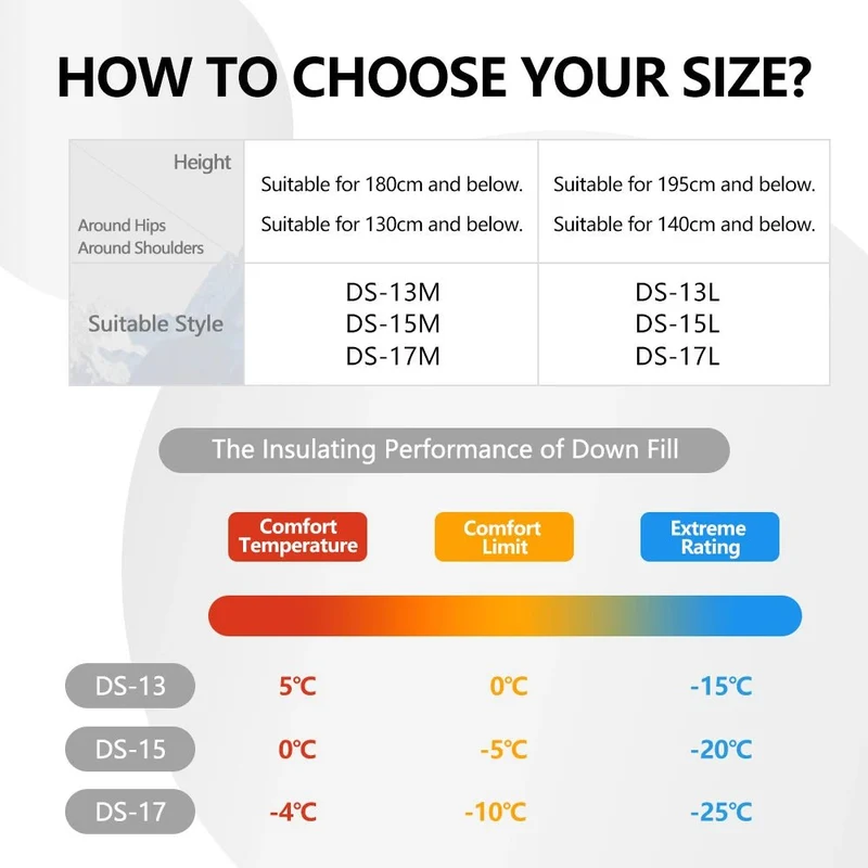 Sac de couchage ultralight en duvet de canard 800 FP & nylon imperméable RDS "Widesea - DS Series"