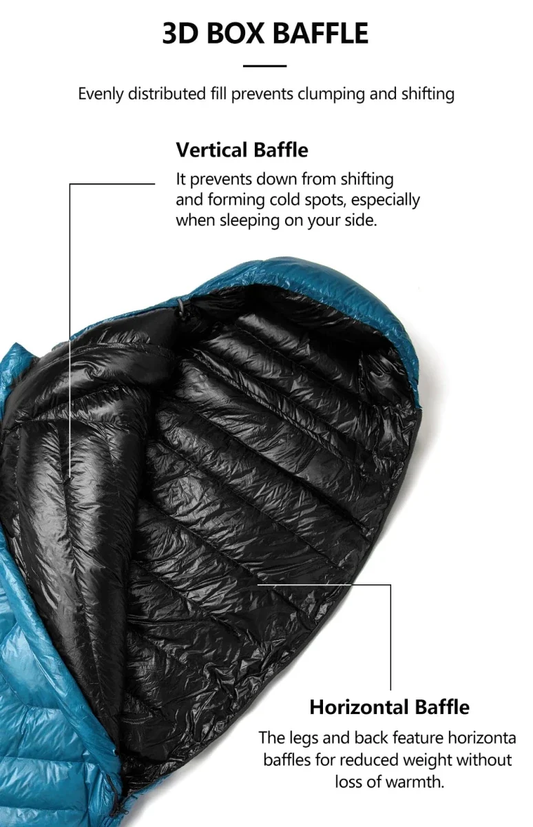 Sac de couchage ultralight en duvet de canard 800 FP & nylon imperméable RDS "Widesea - DS Series"