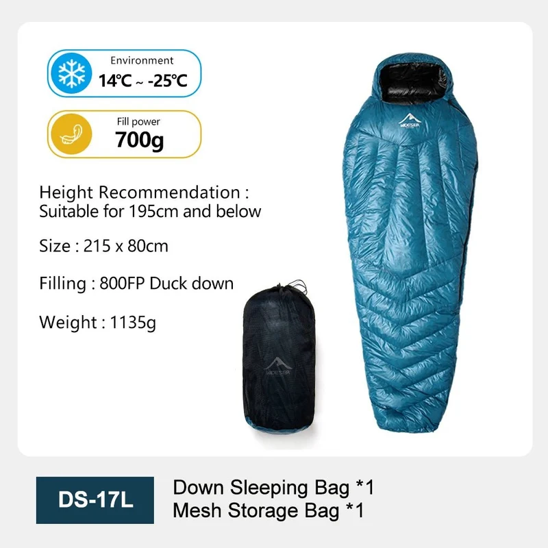 Sac de couchage ultralight en duvet de canard 800 FP & nylon imperméable RDS "Widesea - DS Series"