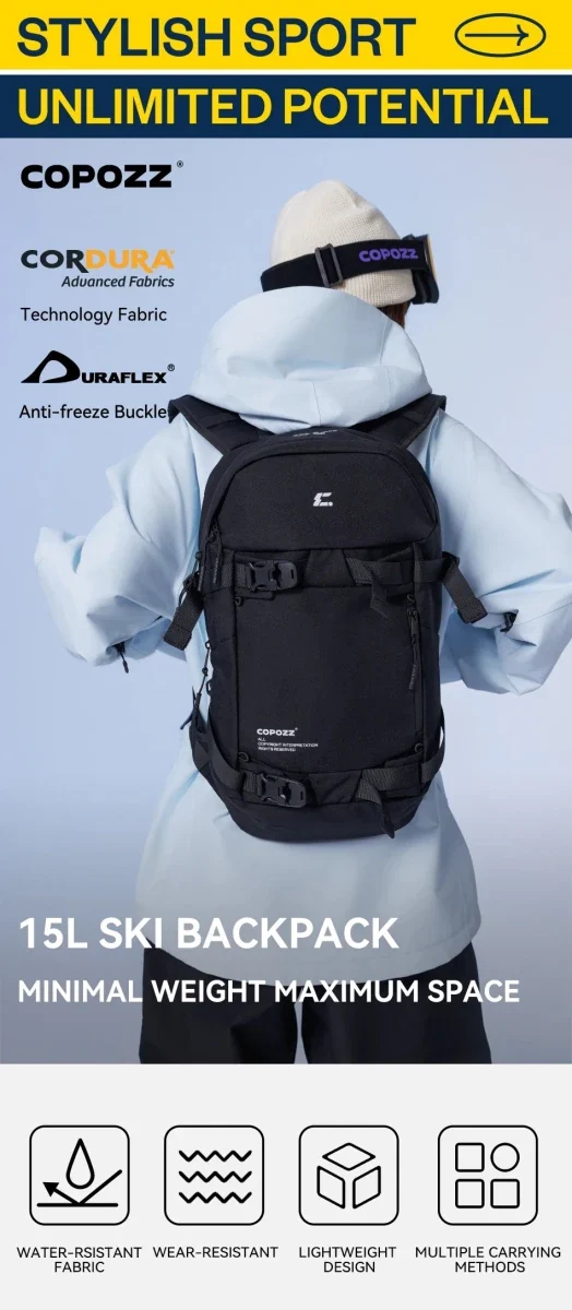 Sac à dos de ski multifonctionnel avec technologie Cordura & Snow Field Armor 15L "COPOZZ - HXB-250001"