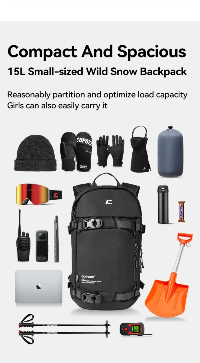 Sac à dos de ski multifonctionnel avec technologie Cordura & Snow Field Armor 15L "COPOZZ - HXB-250001"