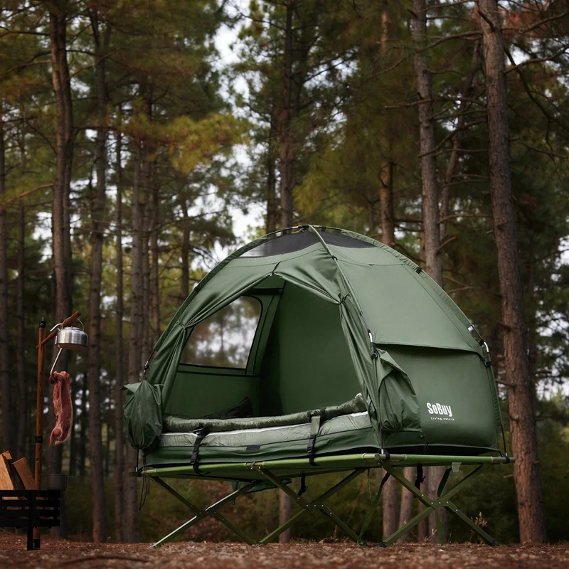 Lit de camp 4 en 1 avec matelas, tente et sac de transport pour 1 personne "SoBuy - OGS32-GR"