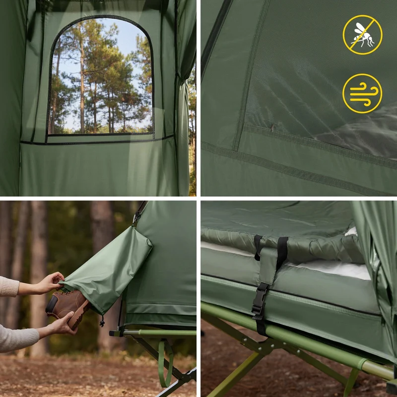 Lit de camp 4 en 1 avec matelas, tente et sac de transport pour 1 personne "SoBuy - OGS32-GR"