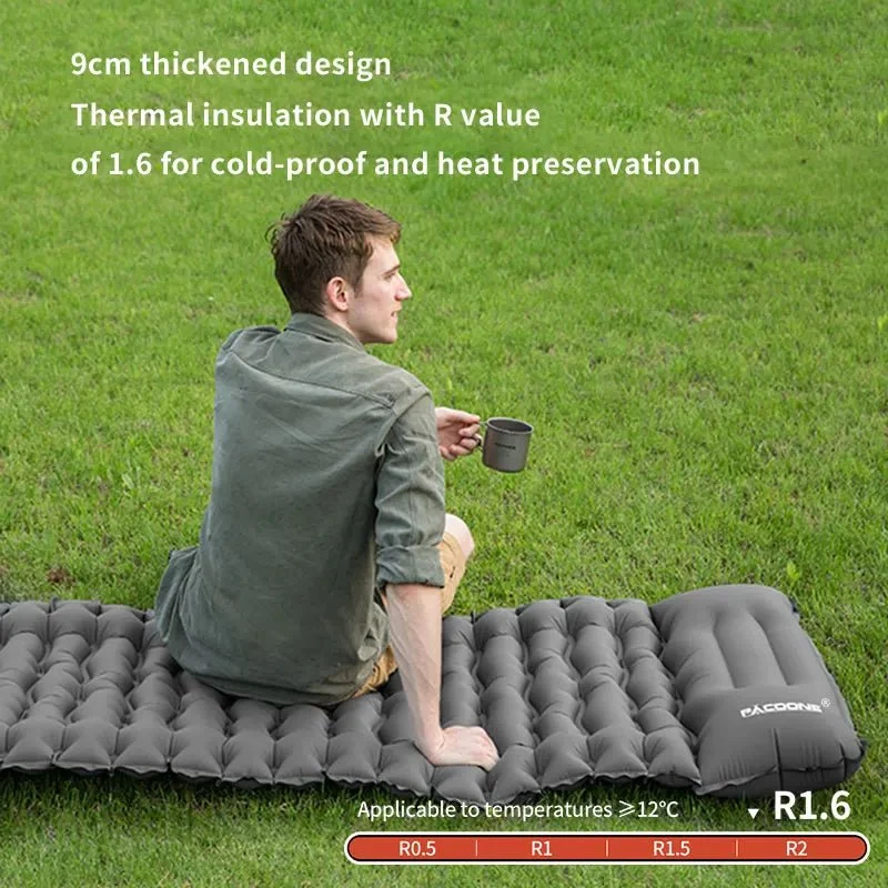 Matelas gonflable avec pompe et oreiller intégré 9cm R-Value 3 700g "PACOONE - Ultra pad PA01"