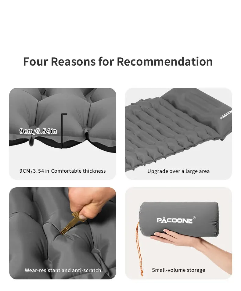 Matelas gonflable avec pompe et oreiller intégré 9cm R-Value 3 700g "PACOONE - Ultra pad PA01"