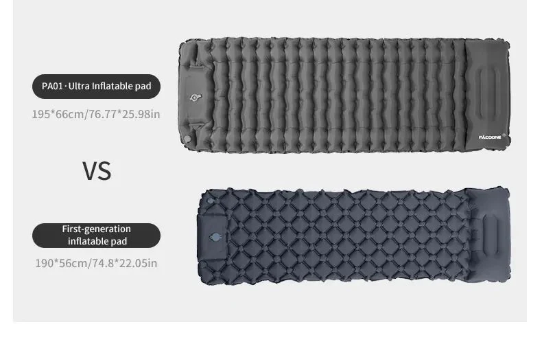 Matelas gonflable avec pompe et oreiller intégré 9cm R-Value 3 700g "PACOONE - Ultra pad PA01"