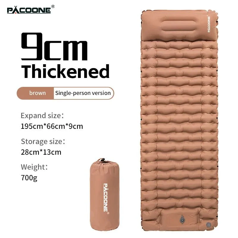Matelas gonflable avec pompe et oreiller intégré 9cm R-Value 3 700g "PACOONE - Ultra pad PA01"
