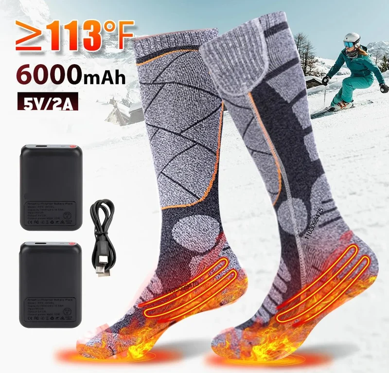 Chaussettes chauffantes rechargeables 6000 mAh pour les sports de plein air "LEOSOXS - Control Socks"