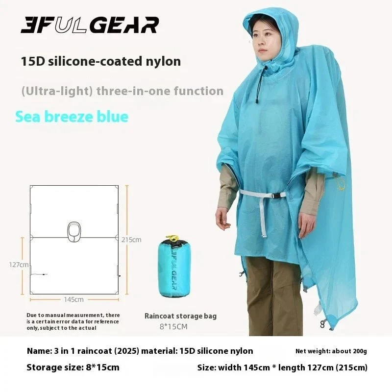 Poncho / tarp imperméable à fermeture éclair ultra-léger "3F UL GEAR - Rain poncho"