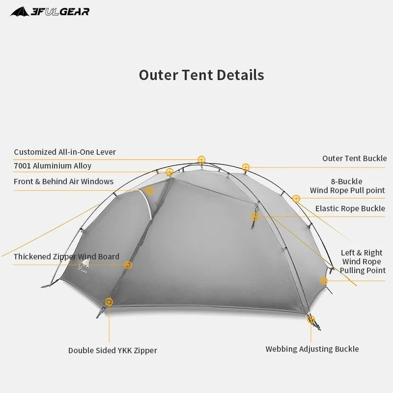 Tente de bivouac autoportante ultralégère pour 2 personnes 1,8kg "3F UL GEAR - TaiJi 2"