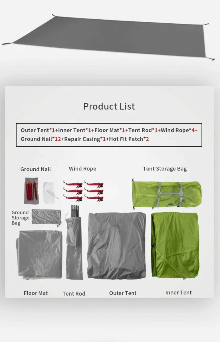 Tente de bivouac autoportante ultralégère pour 2 personnes 1,8kg "3F UL GEAR - TaiJi 2"