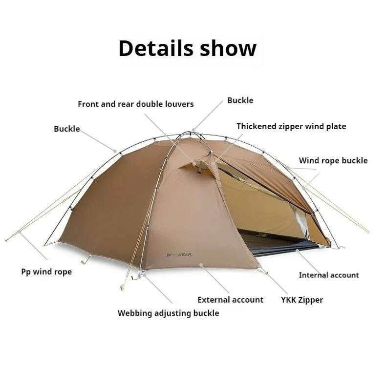 Tente de bivouac autoportante ultralégère pour 3 personnes 2,8kg "3F UL GEAR - TAIJI 3"