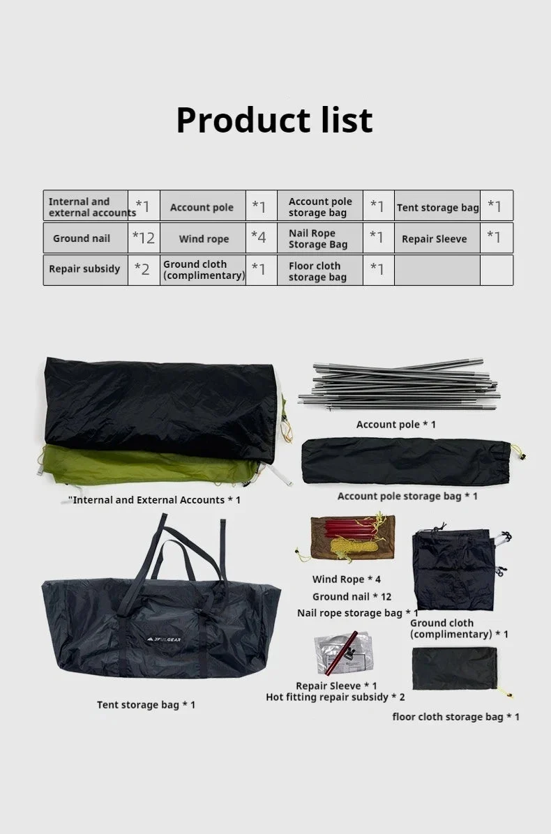 Tente de bivouac autoportante ultralégère pour 3 personnes 2,8kg "3F UL GEAR - TAIJI 3"