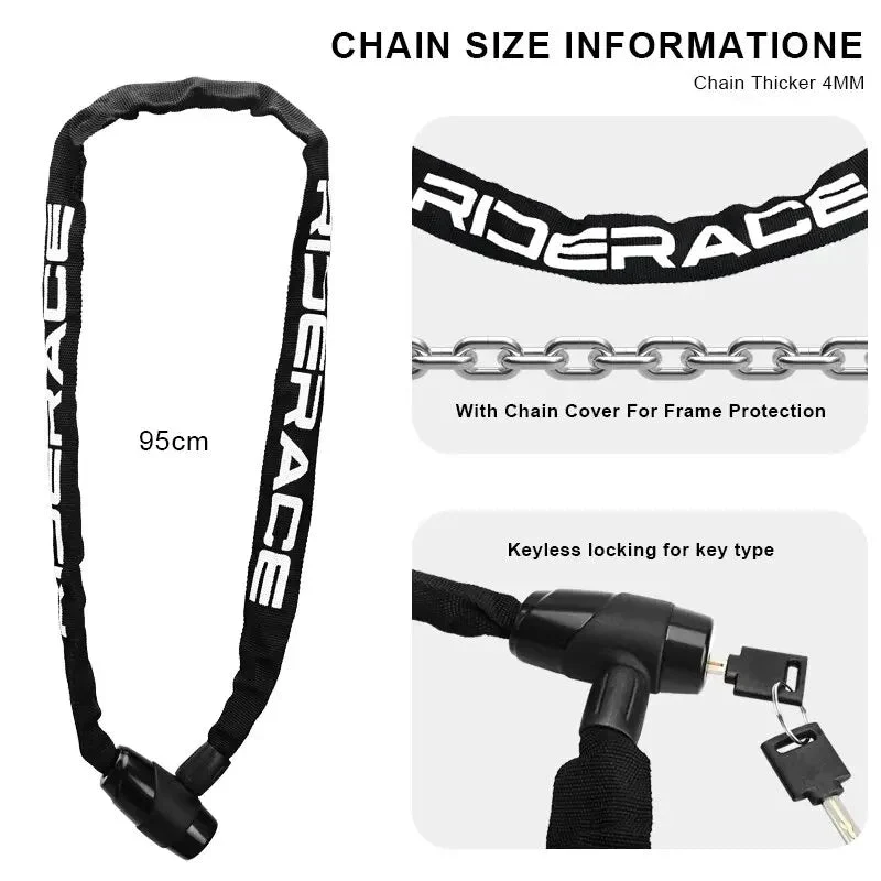 Antivol de vélo haute sécurité à chaine avec 2 clés "RIDERACE - Chain lock"