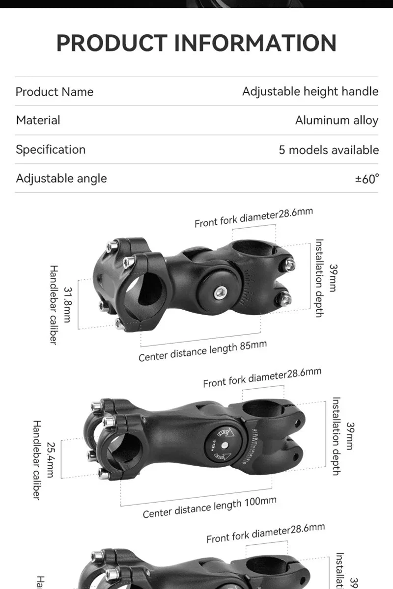 Potence vélo réglable ±60° en aluminium 25,4/31,8 mm "Probike - 6061"