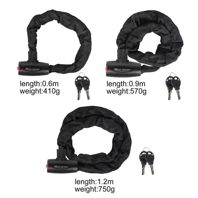 Antivol à chaîne en alliage d'acier dur pour vélo électrique, VTC et VTT "WEST BIKING - Chain Lock 00A"