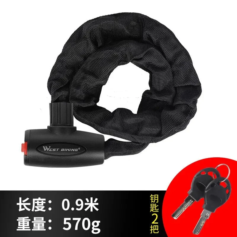 Antivol à chaîne en alliage d'acier dur pour vélo électrique, VTC et VTT "WEST BIKING - Chain Lock 00A"