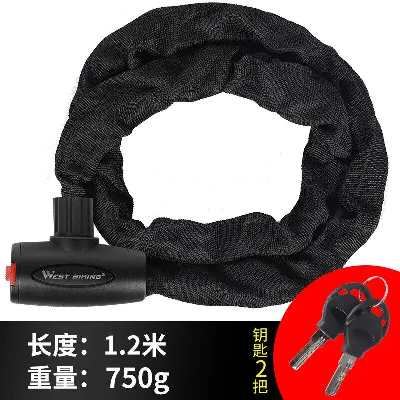 Antivol à chaîne en alliage d'acier dur pour vélo électrique, VTC et VTT "WEST BIKING - Chain Lock 00A"