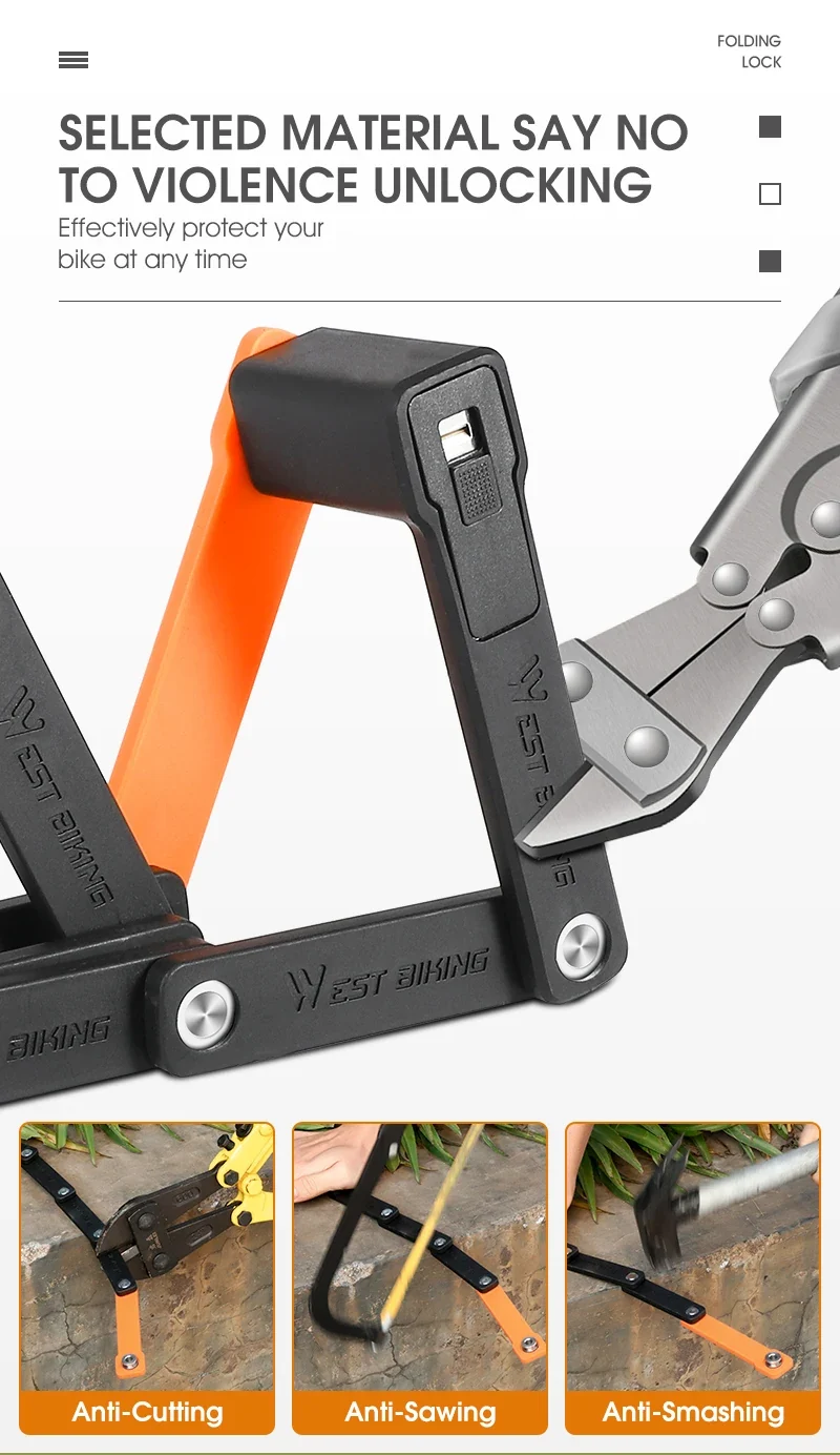 Antivol pliable 63cm de long pour vélo, VTT, route "WEST BIKING - YP0705071"