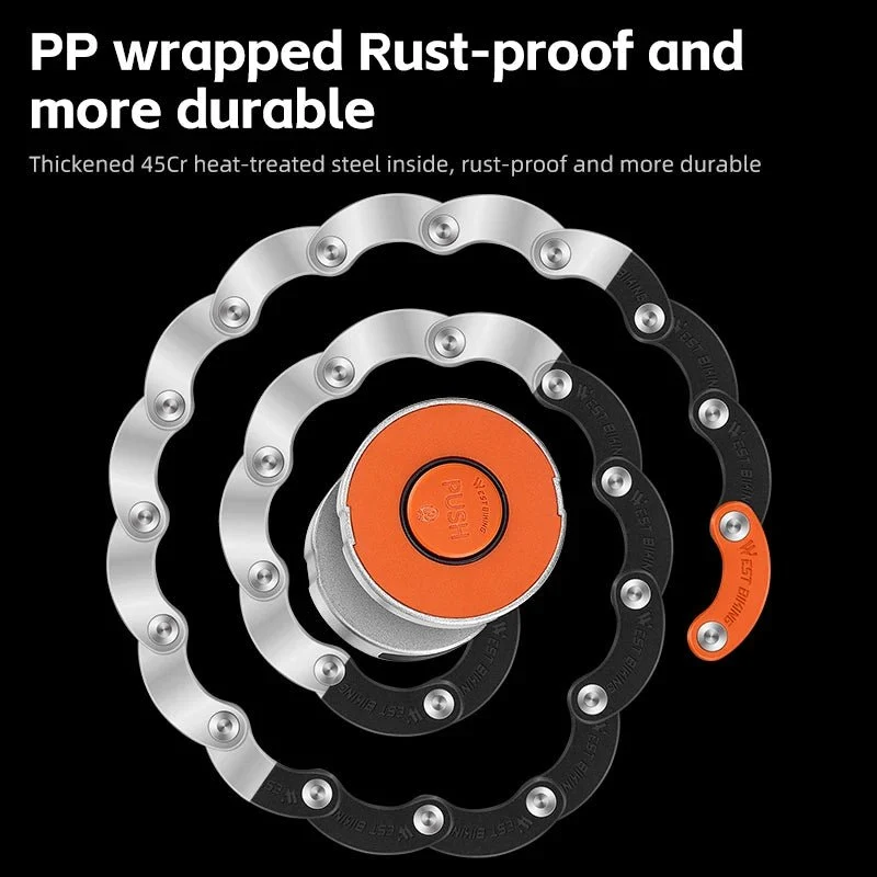 Antivol de vélo pliable à combinaison pour vélo électrique, VTC, VTT et gravel "WEST BIKING - PFL003"
