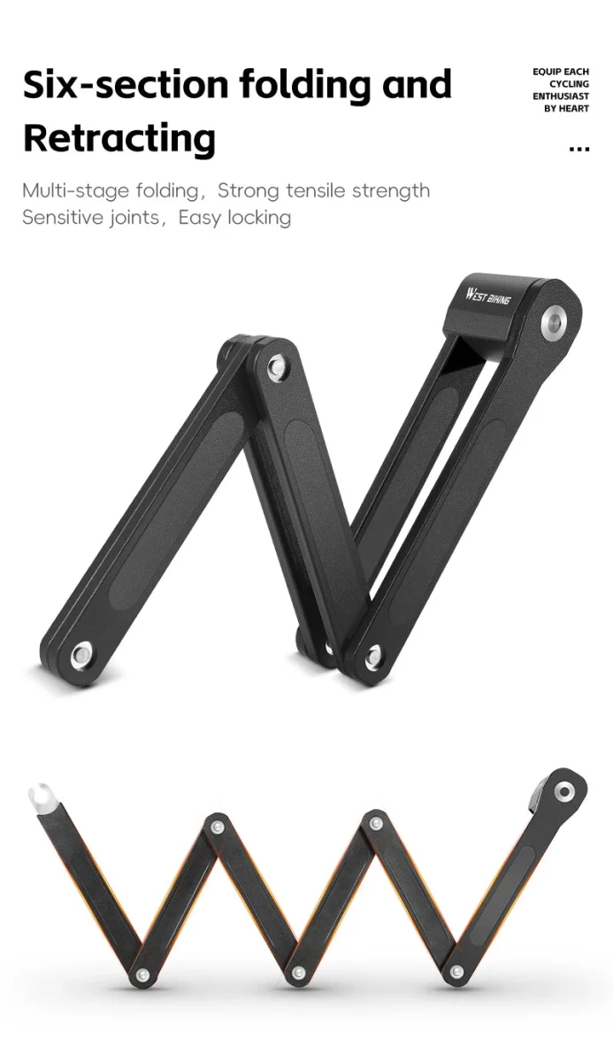 Antivol pliable de 87 cm en acier allié haute sécurité pour VTT, vélo de route, vélo électrique "WEST BIKING - PFL002"