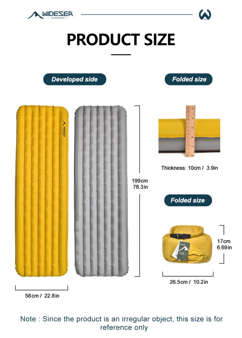 Matelas gonflable léger et confortable 10cm 770g R-Value 7.6 (4 saisons) "Widesea - AM01Y"