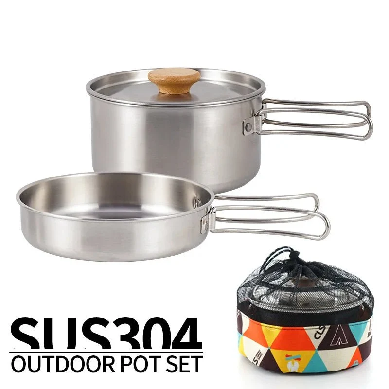 Ensemble popote en acier inoxydable 304 pour le bivouac et le camping "CLS Outdoor - Camping Pot Set"