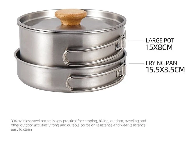 Ensemble popote en acier inoxydable 304 pour le bivouac et le camping "CLS Outdoor - Camping Pot Set"
