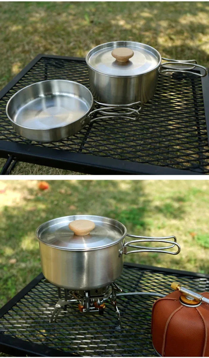 Ensemble popote en acier inoxydable 304 pour le bivouac et le camping "CLS Outdoor - Camping Pot Set"