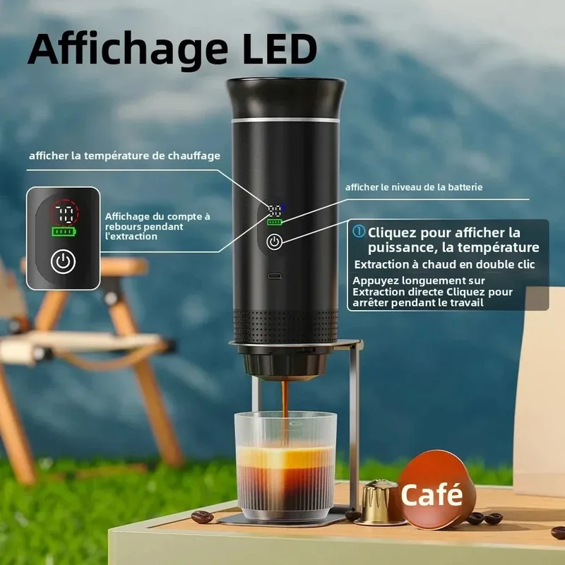 Machine à café expresso portable avec affichage numérique avec capsules 3 en 1 pour la randonnée et le camping "DENOKIN - JN02"