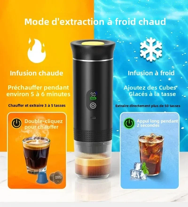 Machine à café expresso portable avec affichage numérique avec capsules 3 en 1 pour la randonnée et le camping "DENOKIN - JN02"