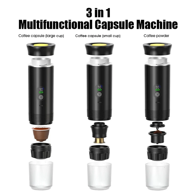 Machine à café expresso portable avec affichage numérique avec capsules 3 en 1 pour la randonnée et le camping "DENOKIN - JN02"
