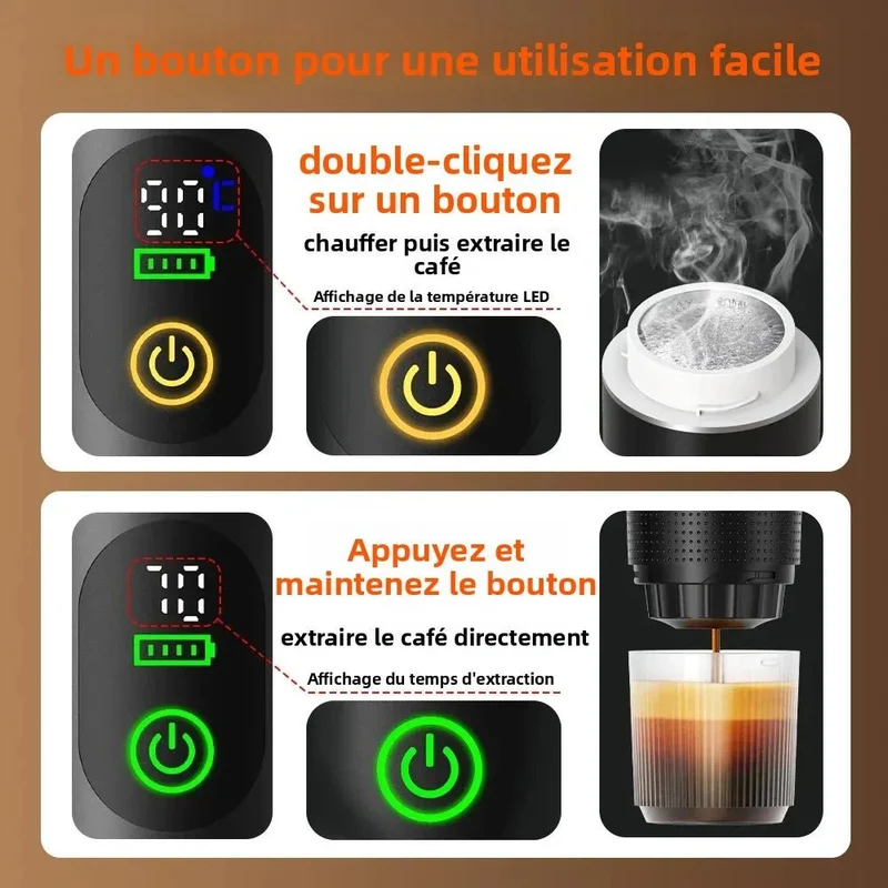 Machine à café expresso portable avec affichage numérique avec capsules 3 en 1 pour la randonnée et le camping "DENOKIN - JN02"