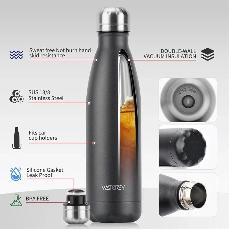 Bouteille d'eau isotherme en acier inoxydable double paroi de 500 ml sans BPA "Watersy - SX-S17"