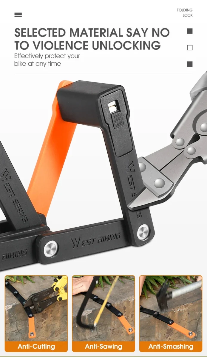 Antivol pliable pour vélo, VTT, route et gravel "WEST BIKING - YP0705071"