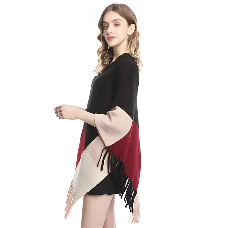 Poncho laine femme noir élégant