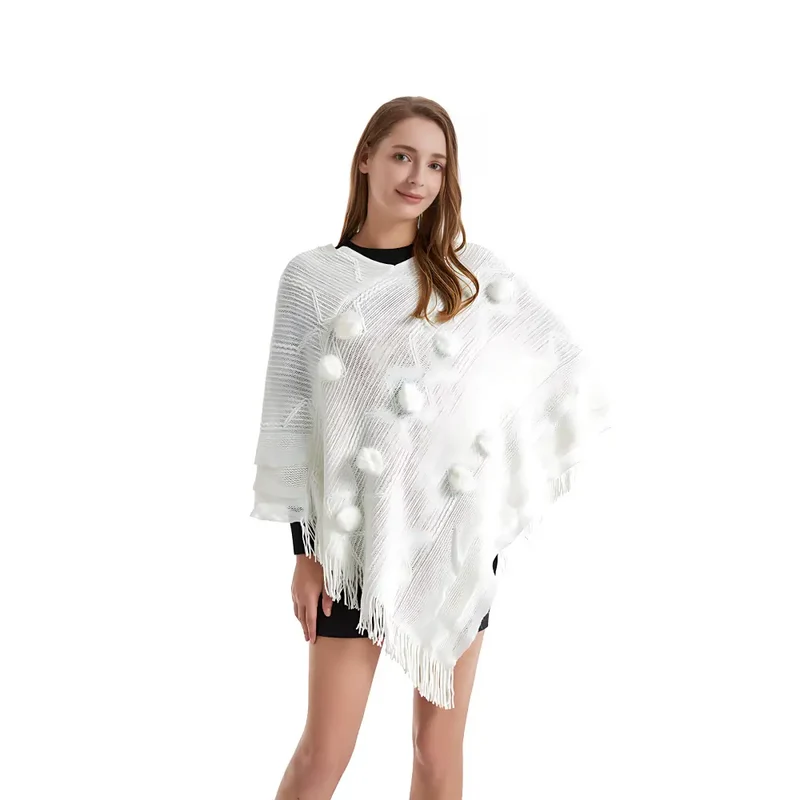 Poncho laine femme à longue frange