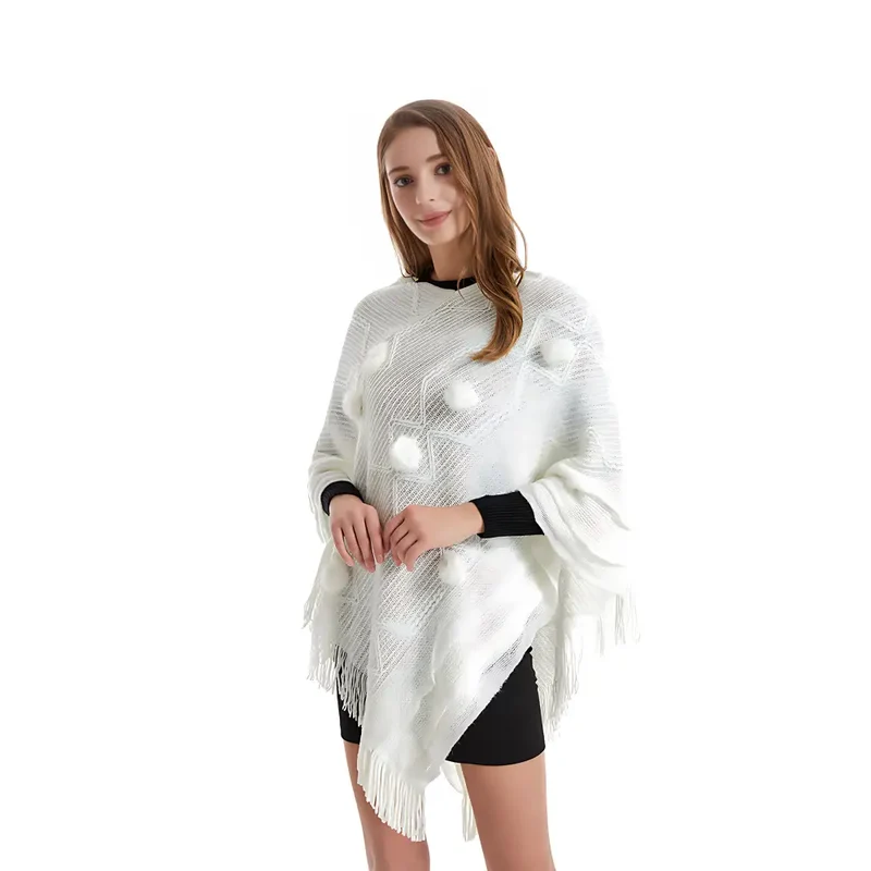 Poncho laine femme à longue frange