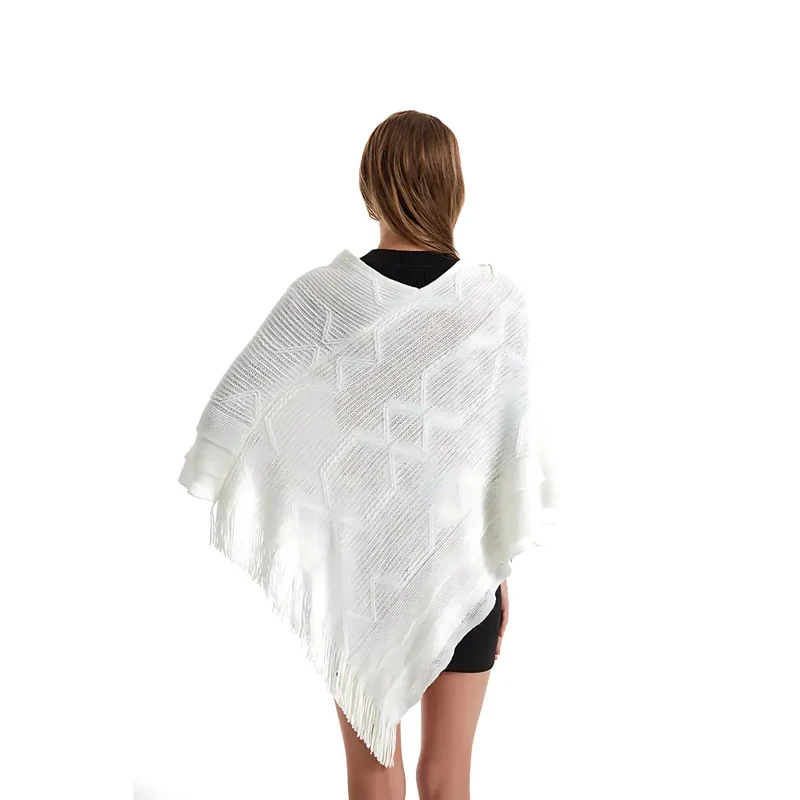 Poncho laine femme à longue frange
